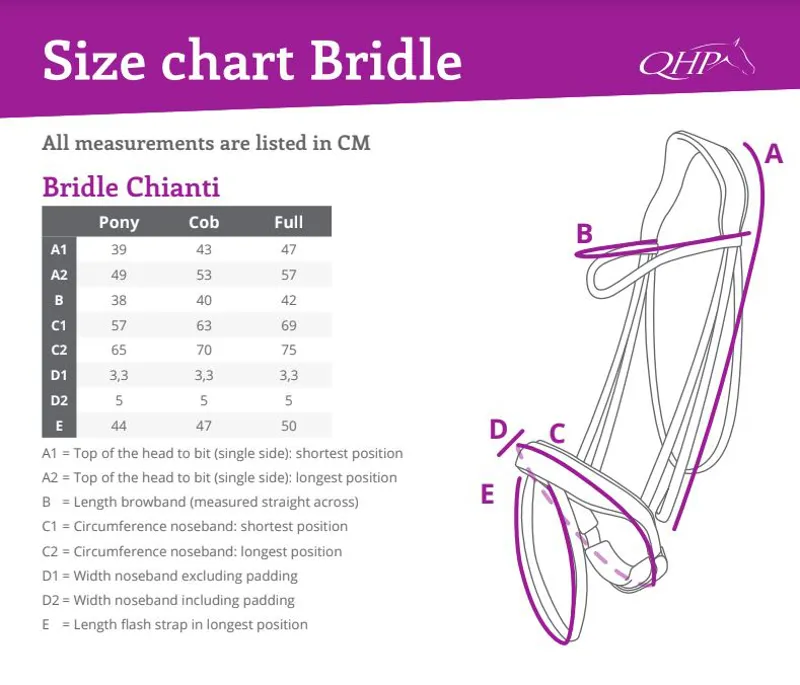 Bridle Chianti Size Guide